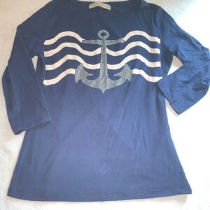 Zara navy blue sequin anchor nautical long sleeve tee t-shirt‎ size large